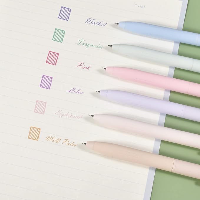BAYTORY 12Pcs Colored Gel Pens, 6 Pastel Ink Colors, Retractable Quick Dry Ink Pen Fine Point 0.5mm Smooth Writing for School Supplies Journaling Note Taking Stationery