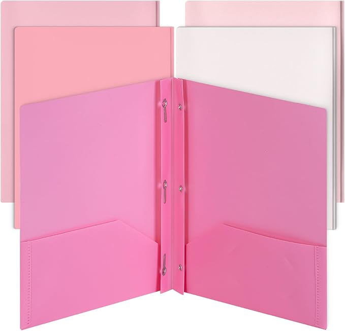 Mr. Pen- Plastic Folders with Pockets and Prongs, 5 Pack, Dusty Rose Colors, File Folders with Fasteners, 2 Pocket Folder
