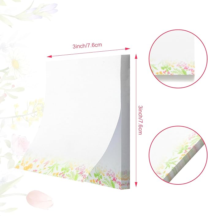 VIBRANZLAB Artsy Pads, Cute Sticky Notes 3x3, 12 Pads of 50 Sheets, Floral Sticky Notes Cute for All Occasions. Perfect Planner Accessories, Phone Message Pads for Office, VL-FSN-134