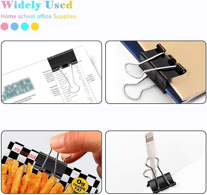 Medium Binder Clips, 144 Pack, 1 Inch, Black, Standard 25mm, Capacity 0.47 Inch, Small Metal Paper Clips, Fold Clamp, Office and School Supplies