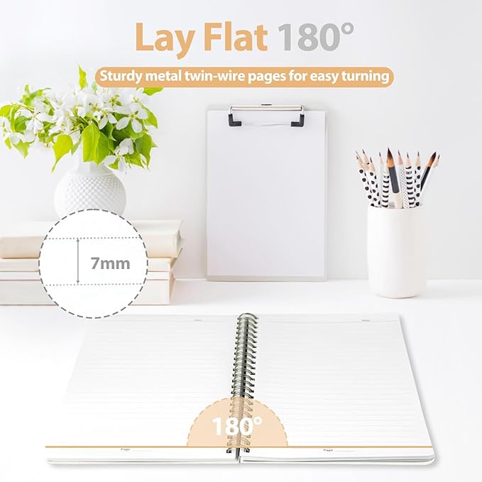 VALOME Journaling Notebooks, A5 Lined Spiral Notebook for Women & Men, 146 Pages College Ruled Hardcover Note Book for Work, Note Taking, Journaling, School, Writing (Beige)