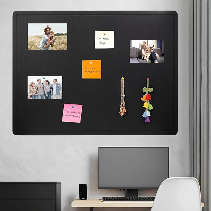 Bulletin Board, 36 X 24 inches Cork Board with 20 Pushpin, Felt Cork Board Notice Pin Board, Self-Adhesive Vision Board Mood Board Foldable Photo Board for Wall - Black
