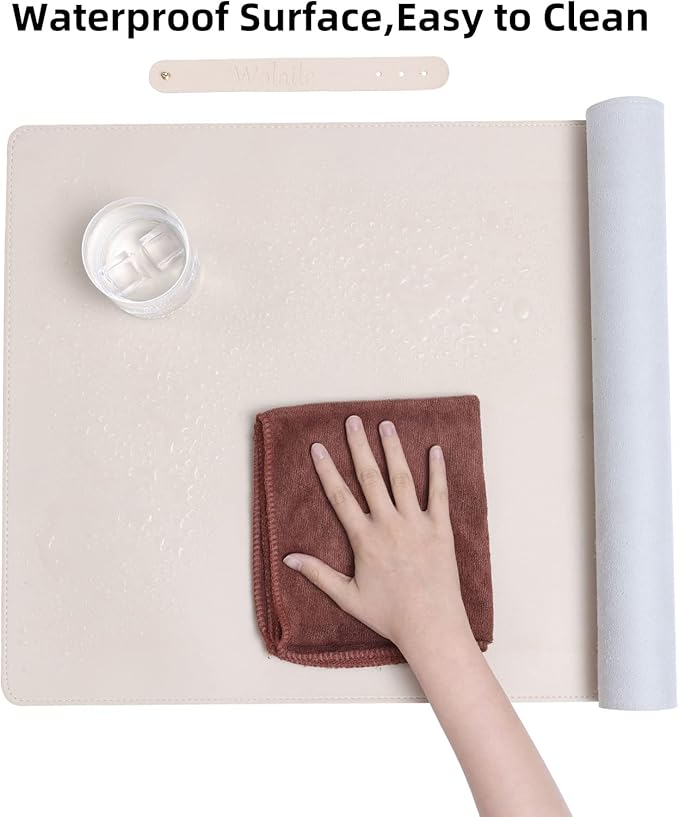 Desk Blotter Pad,36x17 inch PU Leather Computer Mouse Mat,Non-Slip Waterproof Writing Desktop Protector for Office Home,Large,Beige White