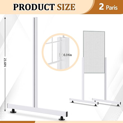 Set of 2 Pairs Slide-on Grid Legs T Base Rectangular Tube T-Shape Grid Wall Panel Legs, No Hardware Needed(White,17.7 x 24 Inch)