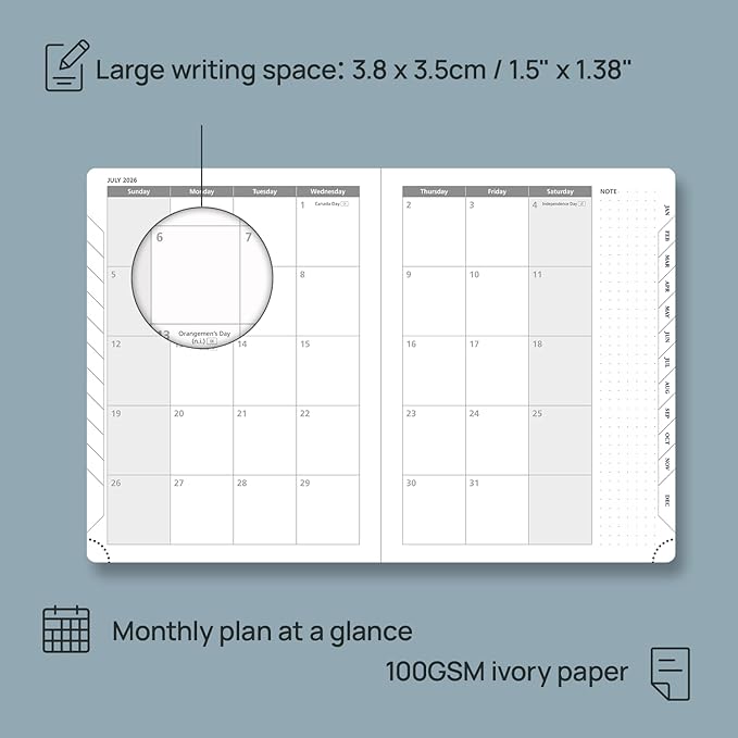 POPRUN Weekly Planner 2026 (Medium 6.5" x 8.5") Calendar 12 Months Notebook with Horizontal Layout, Leather Soft Cover, Monthly Tabs, Inner Pocket, 100GSM Thick Paper, Pen Holder - Soft Pink