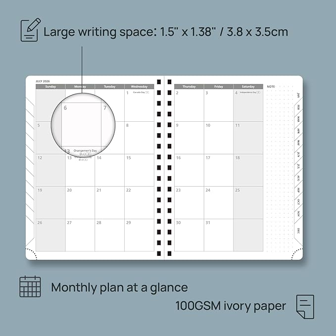 POPRUN 2026 Planner (Medium - 6.5'' x 8.5'') with Hourly Schedule & Vertical Layout - 2026 Weekly Calendar (Jan. 2026 - Dec.2026) for Time Management, Monthly Tabs, Spiral Bound, Soft Cover - Green