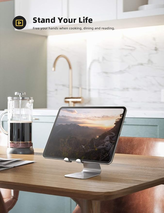 Lamicall Tablet Stand, Tablet Holder for Desk - Multi-Angle Adjustable Tablet Desktop Dock Gifts, Compatible with iPad Pro 11, 12.9, Air, Mini, Fire HD, Galaxy Tab, and Other 4-13" Tablets, Silver