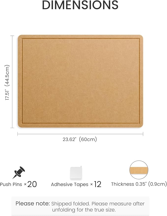 Fluxynara Bulletin Board, 23.6" x 17.5" Cork Board Alternative with 12 Safe Removable Adhesive Tabs, Foldable Felt Pin Board for Home Office, Classroom, Bedroom,Entryway for Walls— Mustard Yellow