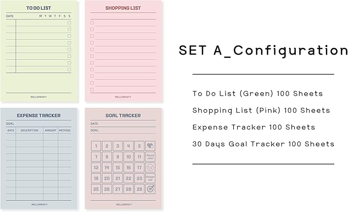 Day By Day Mini Planner Pads, Aesthetic Korean Style Tear-off Planning Pad, Pack of 4 Designs, 100 Sheets each design (Total 400 Sheets), Lovely Assorted Color, Portable Size 3.15 x 4.13", SET_A [ To Do List + Shopping List + Expense Tracker + Goal Tra...
