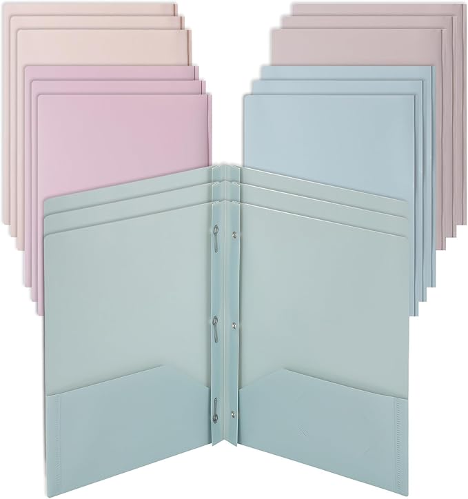 Mr. Pen- Plastic Folders with Pockets and Prongs, 15 Pack, Letter Size, Pastel Color, Flexible Plastic Folders with Prongs