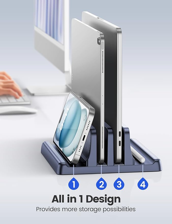 4 in 1 Vertical Laptop Stand Holder,Adjustable ABS Plastic Desktop Management Notebook Dock,Vertical Laptop Stand Space-Saving for All MacBook/Surface/Samsung/HP/Dell/Chrome Book(Black)