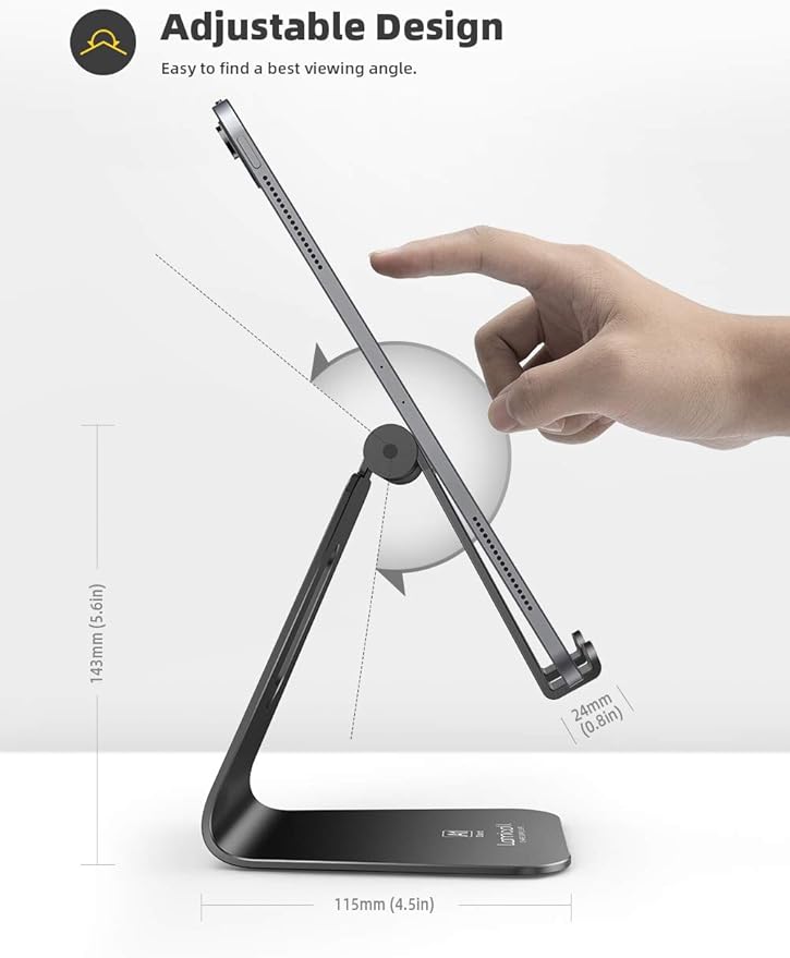 Lamicall Tablet Stand, Tablet Holder for Desk - Multi-Angle Adjustable Tablet Desktop Dock Gifts, Compatible with iPad Pro 11, 12.9, Air, Mini, Fire HD, Galaxy Tab, and Other 4-13" Tablets, Black