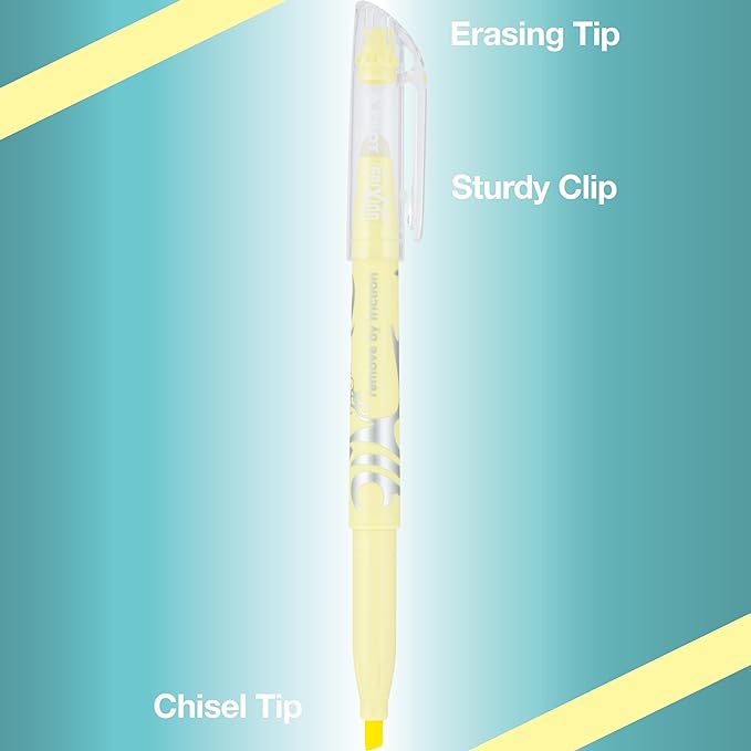Pilot FriXion Light Pastel Erasable Highlighters, Chisel Tip, Pack of 5, Blue, Pink, Yellow, Green & Purple Aesthetic Highlighters - Ideal for School, Journaling, and Office Use