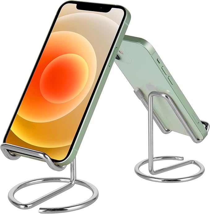 Cell Phone Stand for Desk, Cute Metal Silver Cell Phone Stand Holder Desk Accessories, Compatible with All Mobile Phones, iPhone, iPad