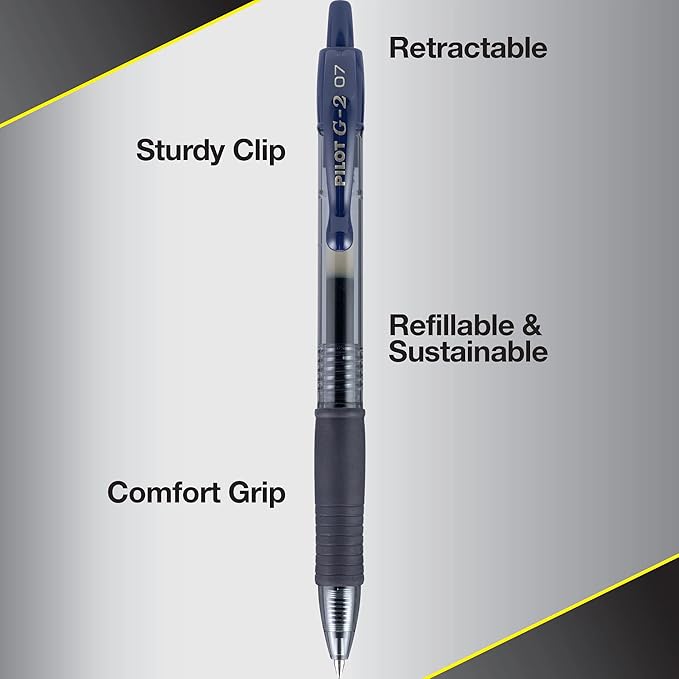 Pilot G2 Premium Gel Roller Pens, Fine Point 0.7 mm, Navy Ink Pens Fine Point, Pack of 12 - Ideal for School, Journaling, and Office Writing