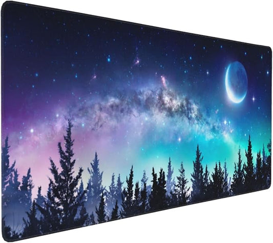 Gaming Mouse Pad,Large Mouse Pads for Desk,Non-Slip Rubber Base Extended Mousepad,XXL Keyboard Mouse Mat,Computer Keyboard Desk Pad with Stitched Edges,35.4x15.8inch,Clear Stary Night