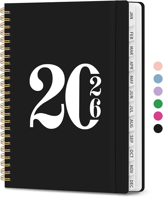 2026 Planner, Weekly and Monthly Calender Planner, Jan 2026 to Dec 2026, Hardcover 2026 Calendar Book with Tabs & Inner Pocket, Office Home School Supplies for Women & Men - A5 (6.3" x 8.5"), Black