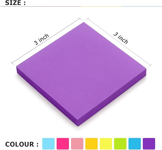 Pop Up Sticky Notes 3x3 inch, 8 Bright Multi Colors,Accordion Self-Stick Notes, Purple Sticky Notes 8 Pads 80 Sheet/Pad