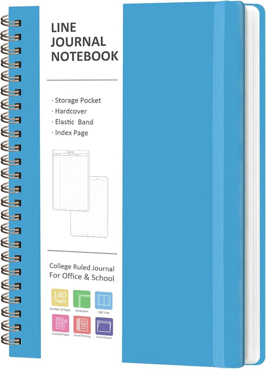 VALOME Journaling Notebooks, A5 Lined Spiral Notebook for Women & Men, 146 Pages College Ruled Hardcover Note Book for Work, Note Taking, Journaling, School, Writing (Bright Blue)