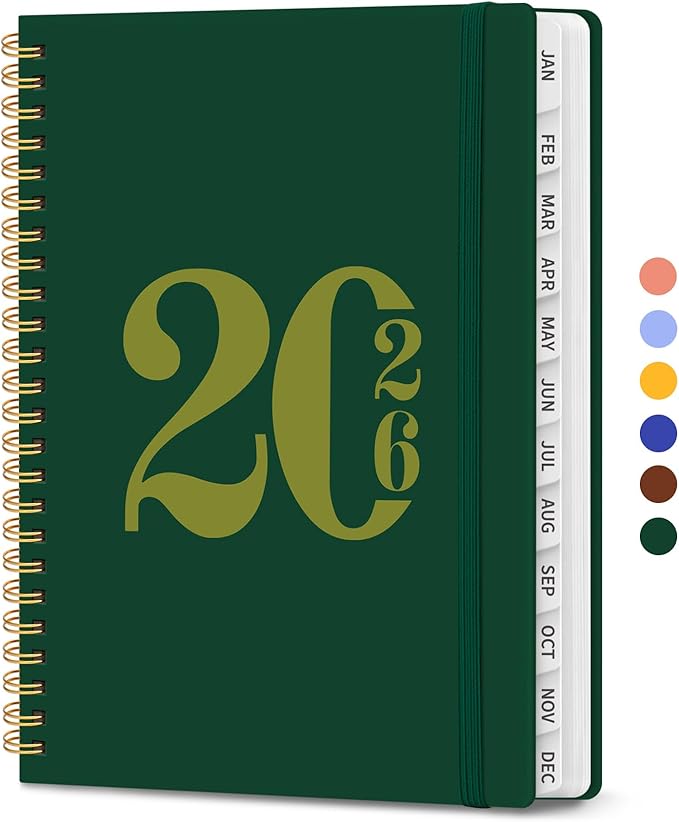 2026 Planner, Weekly and Monthly Calender Planner, Jan 2026 to Dec 2026, Hardcover 2026 Calendar Book with Tabs & Inner Pocket, Office Home School Supplies for Women & Men - A5 (6.3" x 8.5"), Dark Green