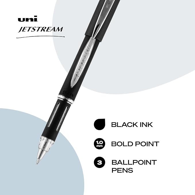 uniball Jetstream Ballpoint Pens, Medium Point (1.0mm), Black, 3 Pack