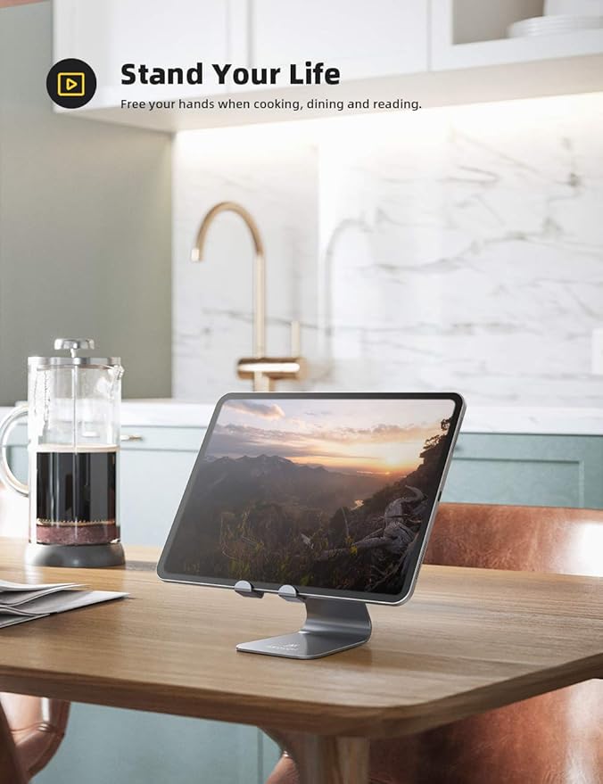 Lamicall Tablet Stand, Tablet Holder for Desk - Multi-Angle Adjustable Tablet Desktop Dock Gifts, Compatible with iPad Pro 11, 12.9, Air, Mini, Fire HD, Galaxy Tab, and Other 4-13" Tablets, Gray