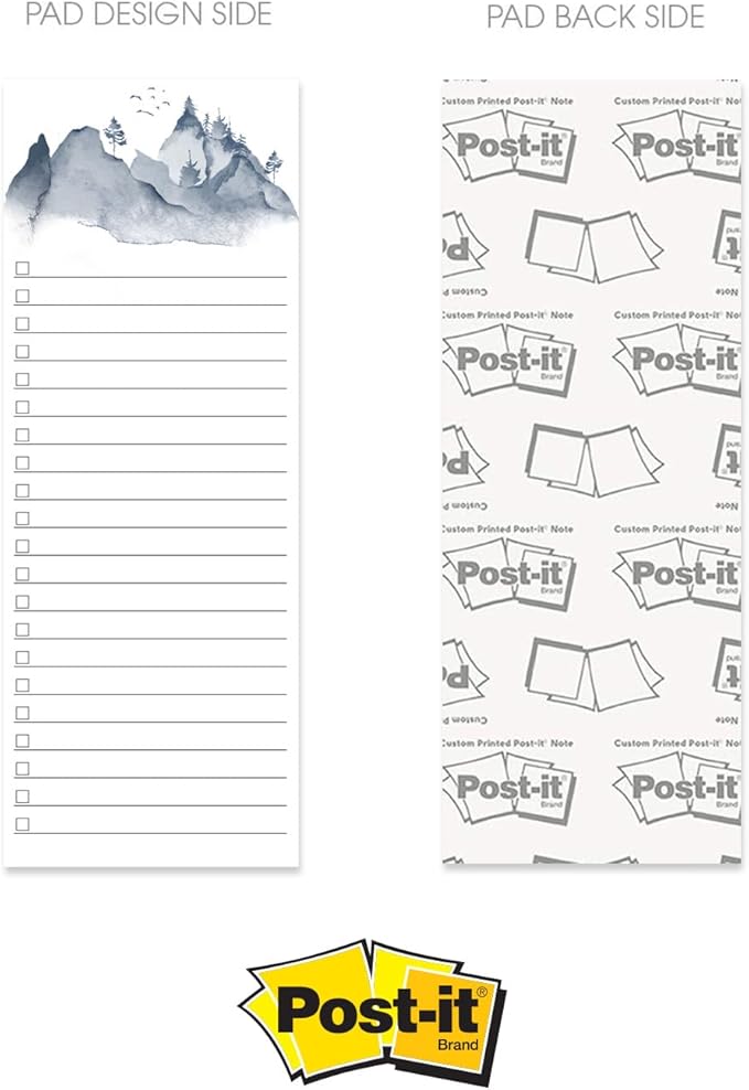 Watercolor Mountain Range Sticky Note Assortment/Set of 3 Blue Landscape Note Pads / 3" x 8" Daily Task Trackers / 50 Sheets Per Pad/Made in USA