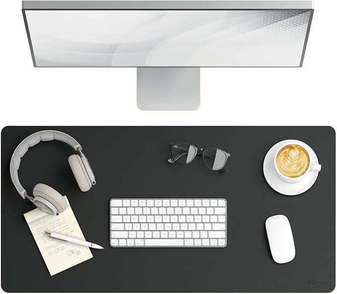 Smead Desk Pad, Vegan Leather Desk Mat with Non-Slip Faux Suede Backing, Perfect Desk Organizer for Office Decor, 31.5” x 15.7” Medium, Charcoal (64833)