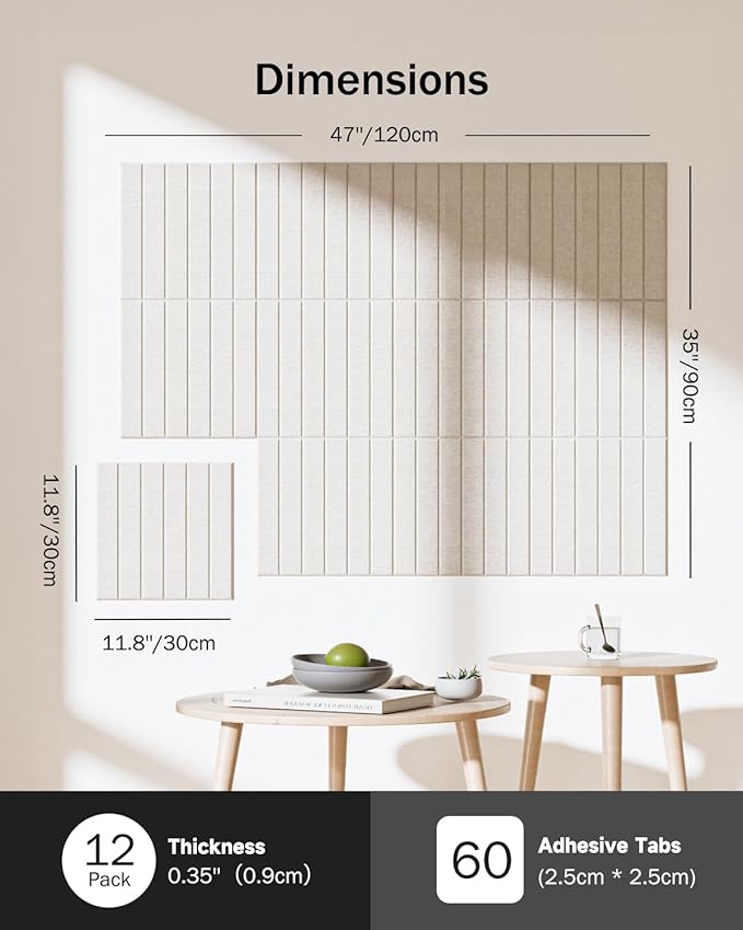 Large Cork Board, 48" X 36" Bulletin Board, 12 Pack Felt Pin Boards Cork Boards for Walls Office Home Decor, Classroom with 60 Safe Removable Adhesive Tabs Camel