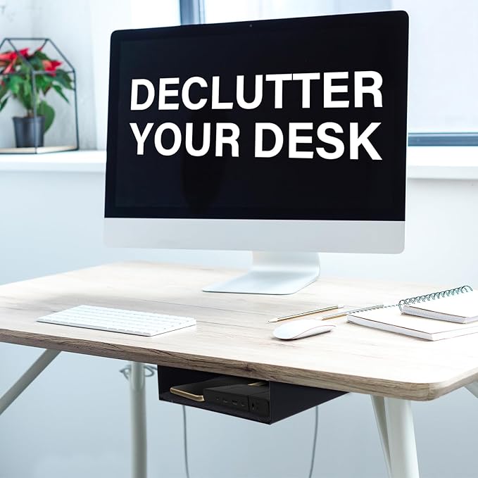 Under Desk Storage Shelf, Steel Under Desk Tray Mountable Add-On Shelf for Table Office Desk, Small (Pack of 2)
