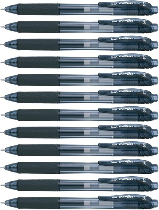Pentel EnerGel-X Retractable Liquid Gel Pen 0.5mm Needle Tip Black Ink, Box of 12 (BLN105-A)