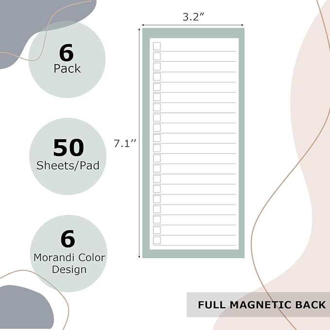 6 Pack Magnetic Notepads for Refrigerator, Grocery List Magnet Pad for Fridge, 50 Sheets per Note Pads To-Do List, Shopping List(300Sheets)