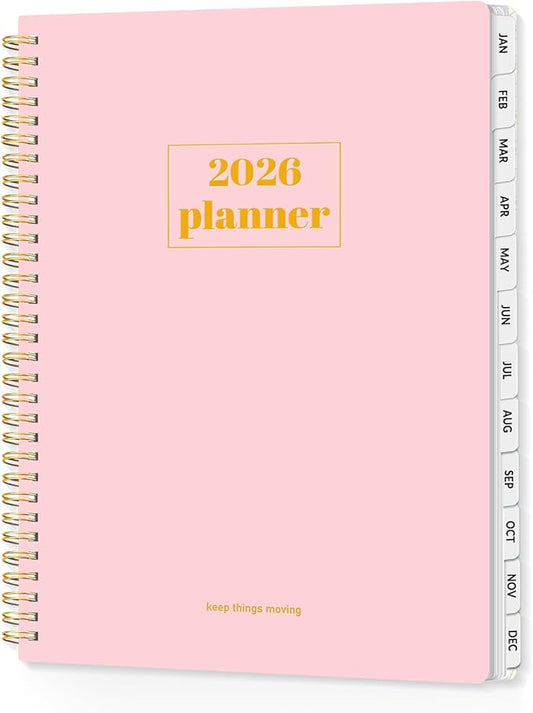 SUNEE 2026 Planner, Weekly and Monthly Calendar Planner, January 2026-December 2026, Daily Agenda with Tabs, Note Pages, Spiral Binding, 8.5"x11", Pink