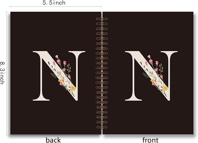 Trendy Personalized Journal Hardcover Spiral Notebook,Black Initial Letter N Notebook,Monogrammed Gifts for Women Teen Girl,College Ruled Hardcover Spiral Notebook5.5 x 8.3