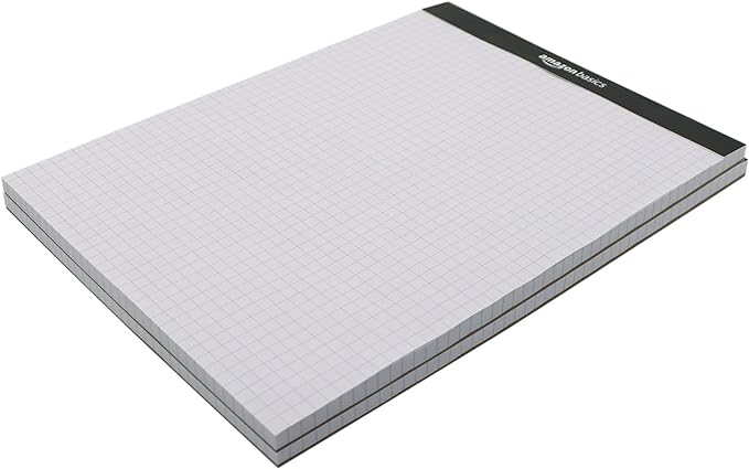 Amazon Basics Quad-Ruled Graph Paper Pad with Sturdy Back, Perforated, 8.5" x 11.75", White, 100 Sheets/Pad, 2-Pack