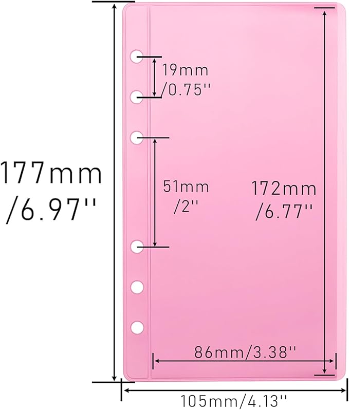 12pcs Pink A6 Binder Pockets Zipless Cash Envelopes Budget Binder Inserts PVC Sheet Protector for 6 Ring A6 Binders Organizer Accessories (Pink)