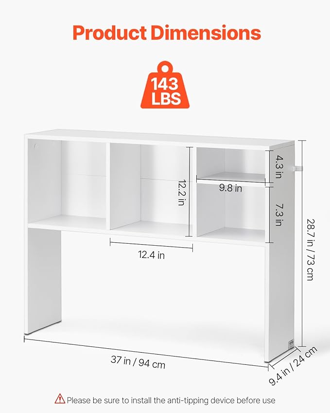 VEVOR Desktop Bookshelf, Storage Organizer with 5 Shelves for Computer Desk, Wooden Shelf Desk Hutch with Anti-Slip Feet Pads, Desk Top Display Rack for Office, Home & Dorm, White
