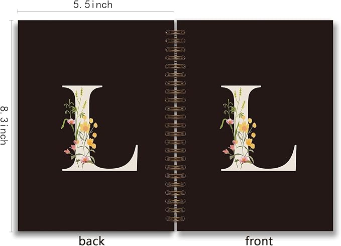 Trendy Personalized Journal Hardcover Spiral Notebook,Black Initial Letter L Notebook,Monogrammed Gifts for Women Teen Girl,College Ruled Hardcover Spiral Notebook 5.5 x 8.3