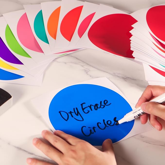 60 Pieces Dry Erase Circle Dots, 6 Inches Multicolor Vinyl Line Up Spots Self Adhesive Classroom Floor Stickers for Preschool Kindergarten Elementary Teachers