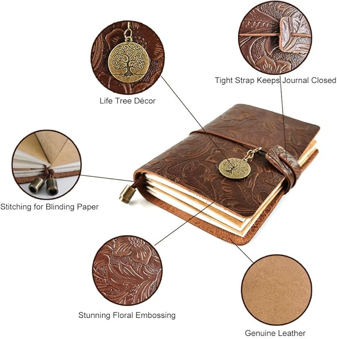 Refillable Leather Journal, Handmade Coffee Leather Notebook with Bookmark for Men & Women, Vintage Notepad Sketchbook Perfect for Writing, Gifts, Travelers (Coffee, Passport)