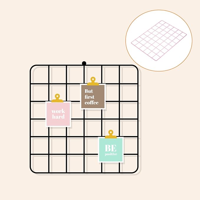 YOKIVE Iron Wire Grid Panel, Decorative Panels Board | Photo Pictures Display Holders Hanging Frame for Home Office (Pink, 16"x12")