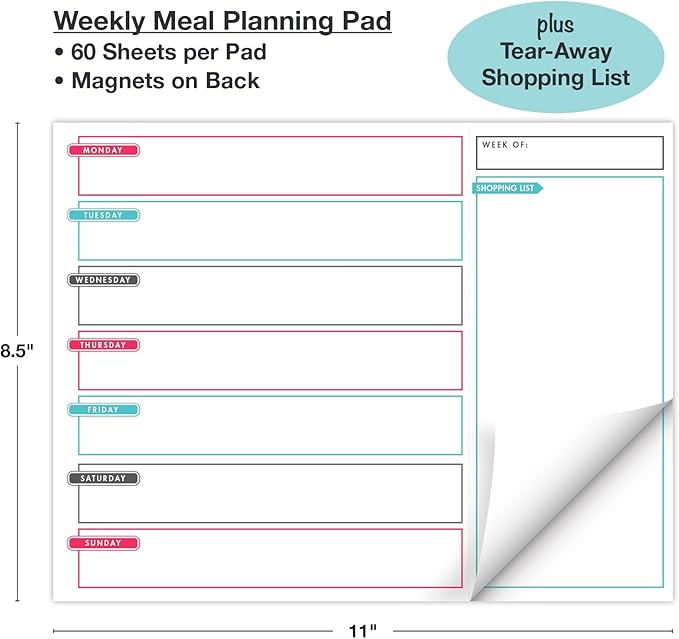 Global Printed Products 8.5" x 11" Horizontal Meal Planning Pad, 60-Sheets, Always Right