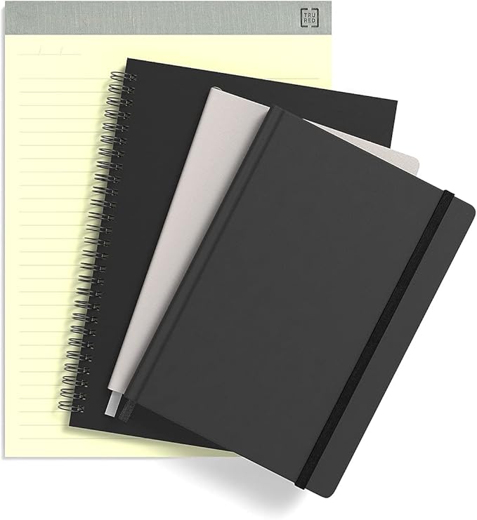 TRU RED Medium Soft Cover Meeting Notebook, Black – Ruled, Spiral Bound, 80 Sheets, Interior Pocket