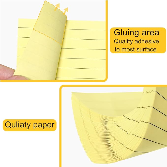 48 Pack Lined Sticky Notes 3x3 in, Yellow Self Sticky Notes with Lines, Post Stickies Sticky Memo Note Pads for School and Office Supplies, Yellow