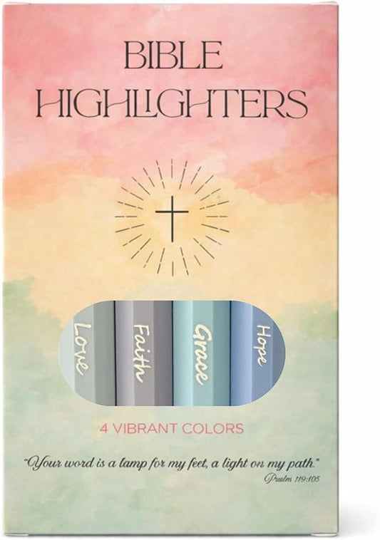 Sixhaven Bible Highlighters No Bleed - Blue - Pastel Highlighters Set of 4 - Chisel Tip Highlighter for Bible Study Supplies - Hope Faith Grace Love Markers - Journaling Supplies for Women & Men