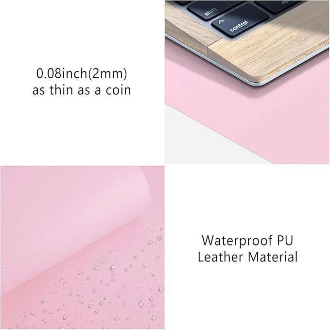 Roslim Leather Desk Pad Protector,Mouse Pad,Non-Slip Computer Mat for Desk,PU Leather Office Desk Mat for Home & Office,Waterproof Laptop Desk Blotter Pad for Keyboard and Mouse,Pink (13.7''X23.6'')