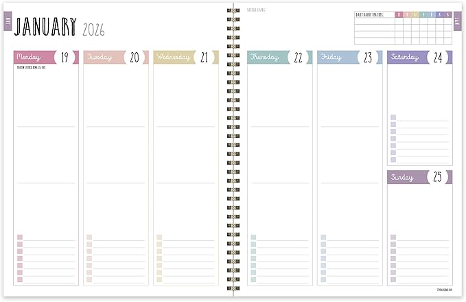 TF Publishing 2026 Almost Rainbow Large Weekly Monthly Planner with 12-Month Calendar Grid, Vertical Weekly Pages, Task and Habit Trackers, and Stickers - Large Planner for School or Work - 9in x 11in