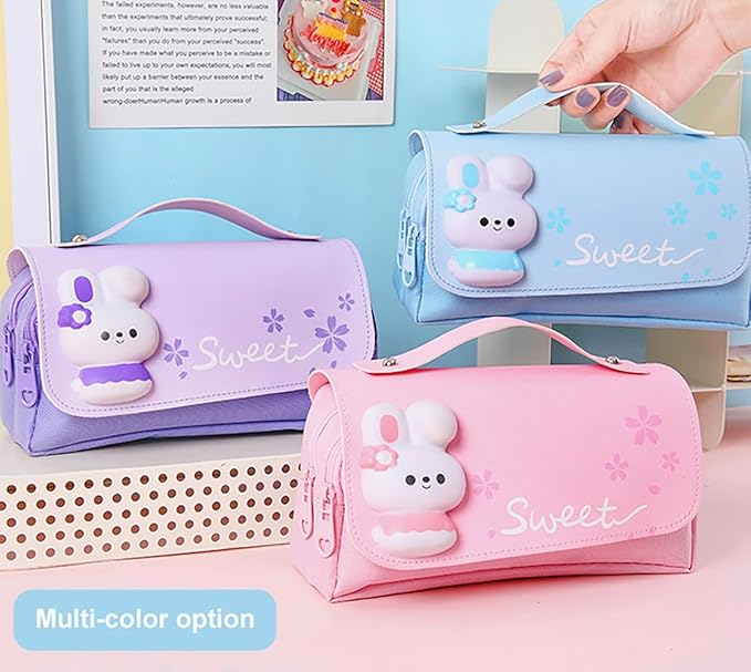 MCWTH Pencil Case for Girls, Kids Large Capacity Cute Pencil Box with Compartments School Organizer Pen Pouch (Sakura Purple)
