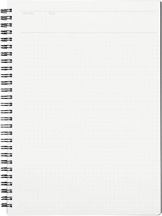 Maruman Mnemosyne Dot Grid Notebook- B5, 9.92" x 7.56", 80 Sheets / 160 Pages, 5mm Dotted Journal, Perforated Pages & Wire-Bound to Lay Flat, Black, Made in Japan