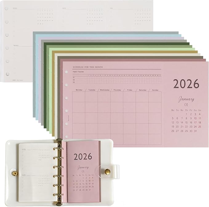 Koqye 2026 A7 Tri-Fold Monthly Planner Refills Kit, Foldable 5x3.1 in, Colorful Monthly Refills Jan-Dec 2026 with Goals, To-Do Lists, Notes, for Planning Organization